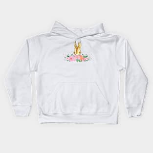 rabbit and camellia flowers watercolor Kids Hoodie